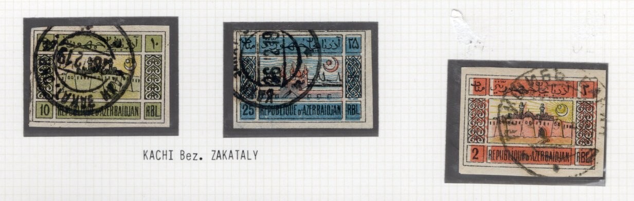 Azerbaijan 1919 3 stamps Lyapin#8-9+6 Province Cancellation used
