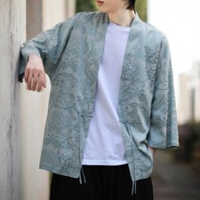 Cardigan Homme Brodé Style Ethnique Rétro - Noir, Manches 3/4, Polyester