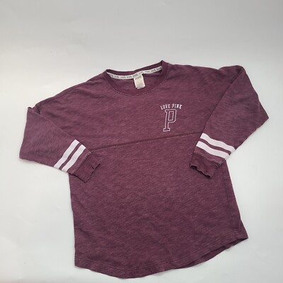 Victoria Secret Love Pink Size Sm Maroon And White Logo Long Sleeve Casual Top