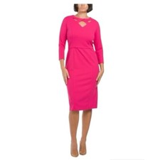 London Times Womens Hot Pink Crepe Cut Out Neck Scuba Midi Dress Sz 10 New