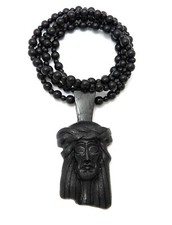 Hip Hop Fashion Black Jesus Head Pendant  8mm 36" Plastic Bead Chain Necklace