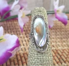 VINTAGE LONG OVAL STERLING SILVER ABALONE / MOP PINKIE  RING  Sz 4.5