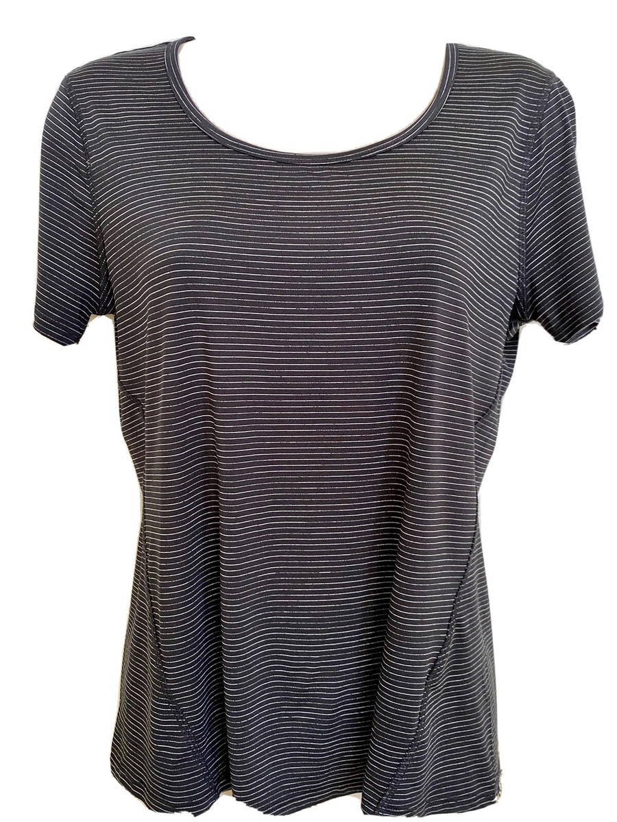 Skechers Women's Short Sleeve Tunic Tee Top Black Pinstripe XS