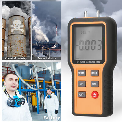 Digital Manometer LCD Indoor Temp Measure Tool Pipes Pressure Measuring Device