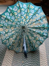 Vintage Circa 1960s umbrella blue green white NICE 