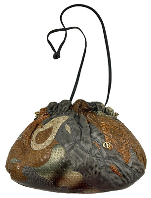 Vintage Carlo Fiori Italy Tan and Gray Exotic Leather Patchwork Bag Crossbody