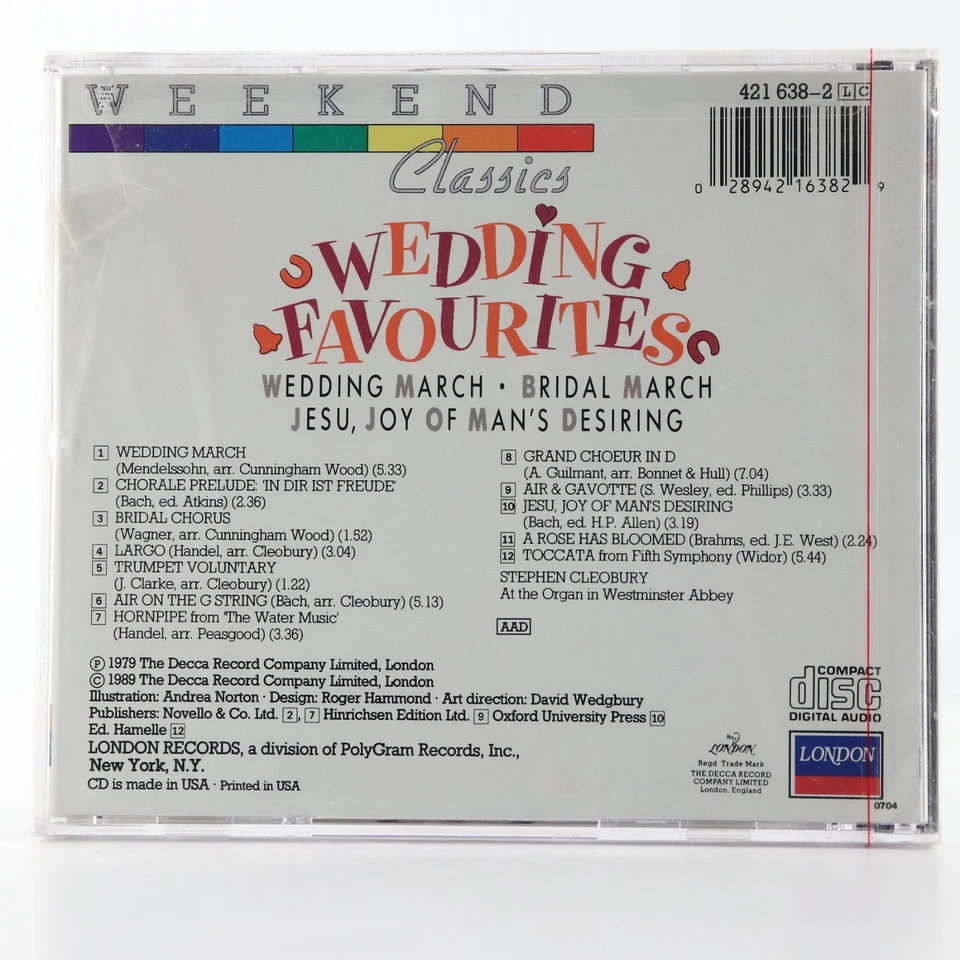 Wedding Favourites: Weekend Classics, Wedding March (CD 1989 London) SEALED New - Image 2 of 4