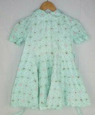 Vtg Novelty Print Cotton Little Girls Dress Aqua Butterflies Birds Roses TLC 