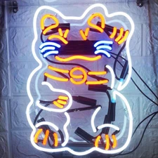Fortune Cat Neon Sign Light Man Cave Wall Hanging Nightlight Visual Art 17"x14"
