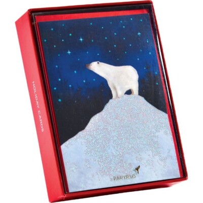 Papyrus Boxed Christmas Cards - Polar Bear On Snowy Hill 14ct