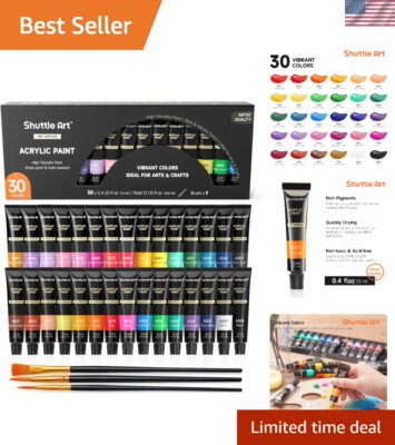 30-Piece Vibrant Acrylic Paint Set with Bonus Brushes - Artist Quality Colors