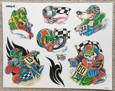 Tattoo Studio Shop Flash Single Motorcycle Racing Checkered Flag 11" X 14" Print