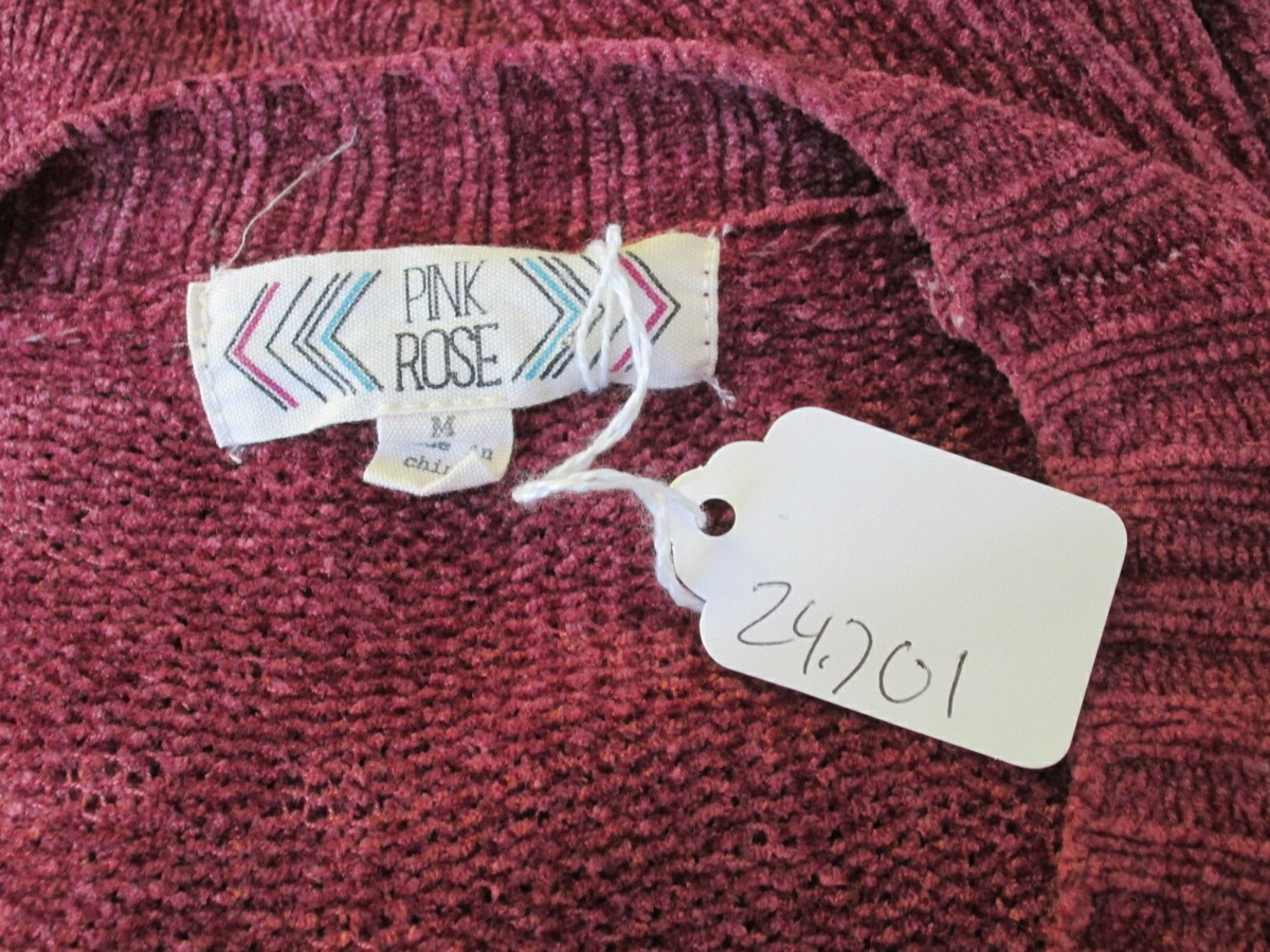 old clothing  Pink Rose Purple Sweater Womens Size M Chest 36 Key Hole Lace Up