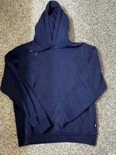 PUMA Mens Dark Blue Embossed Logo Pullover Hoodie Sweatshirt Small