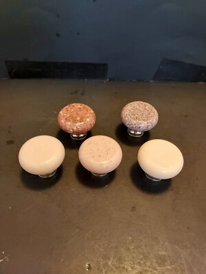 Pink Specked Stone Cabinet Knobs Lot 5 Mismatched Silver Tone Base