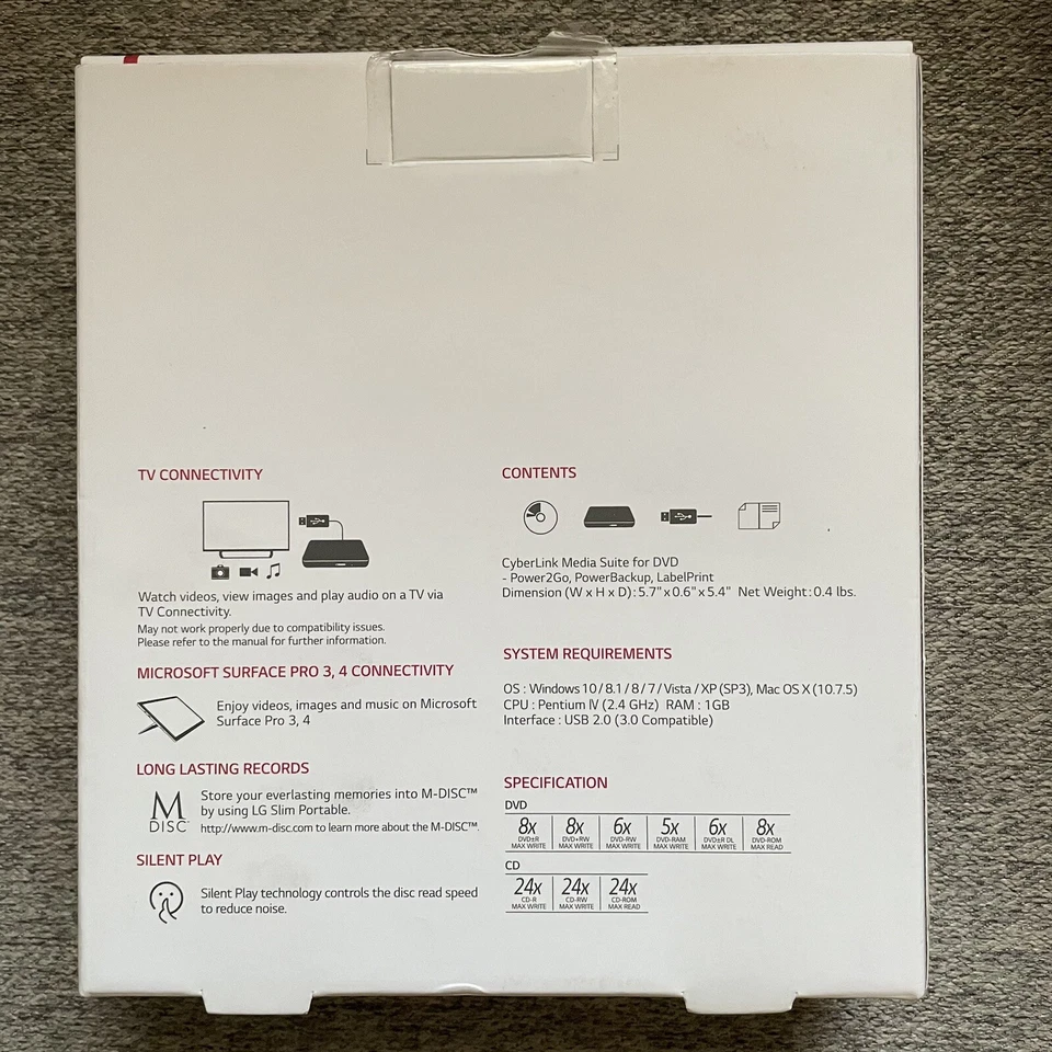 Grabadora de DVD portátil ultra delgada LG EX70 Windows/Mac (GP63EX70) - [LN]™ Foto 2 de 3