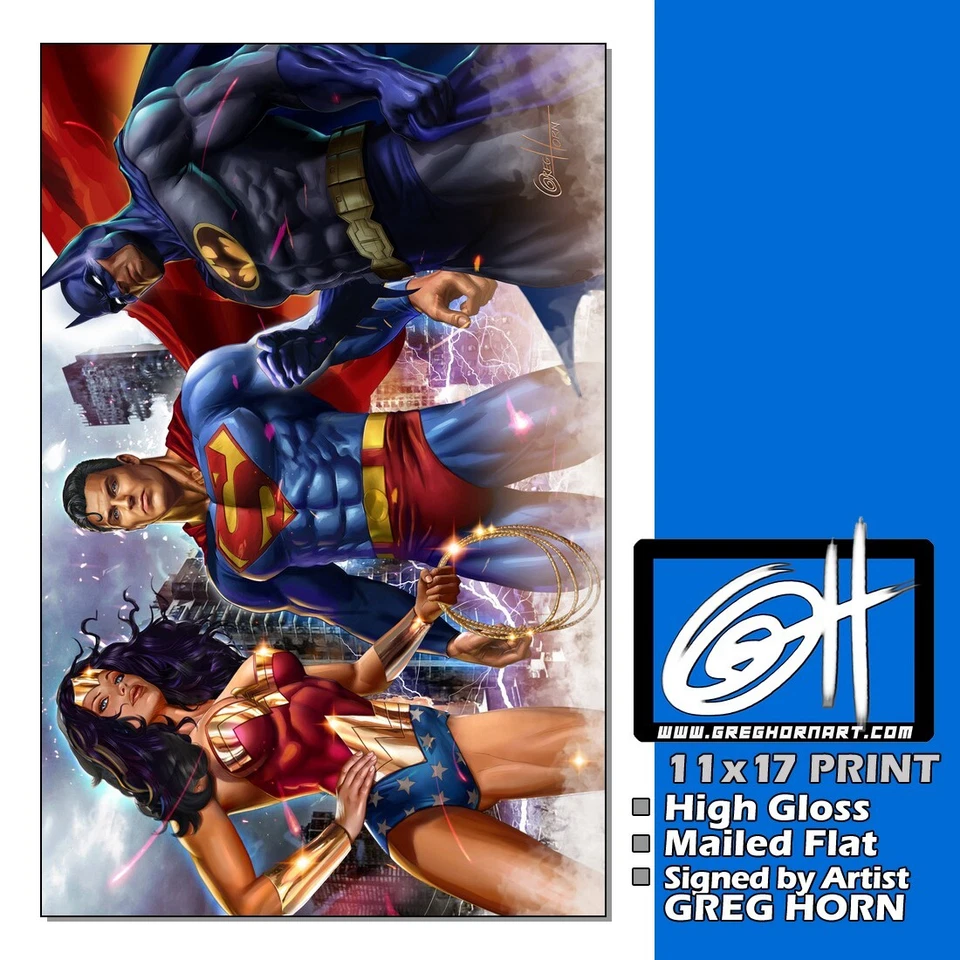 Justice League Trio High Quality 11x17 Print Signed by Artist Greg Horn