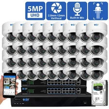 32 Channel NVR 32 x 5MP AI 2.8-12mm Varifocal Mic IP PoE Dome Security Camera 8T