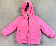 Carhartt Toddler Girls 4T Pink Hooded Jacket Sherpa Lining Durable Canvas Outerw