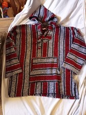Mexican Baja Hoodie Mexican Textiles Sandy Black Gray Hooded Pullover Size L