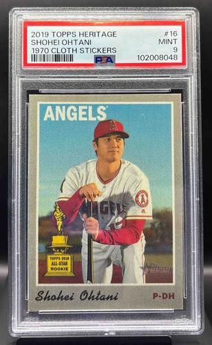 2019 Topps Heritage #16 Shohei Ohtani 1970 Cloth Stickers Angels PSA 9
