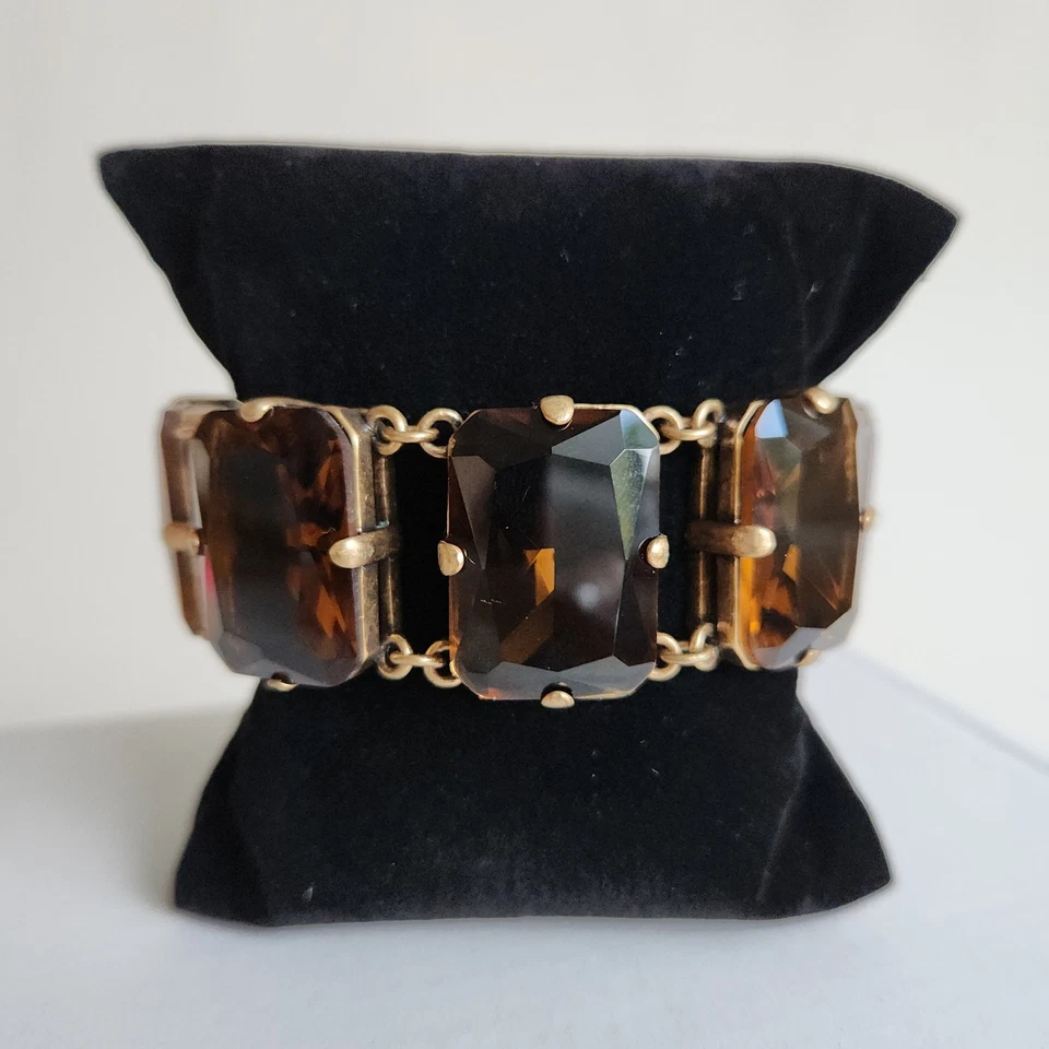 "Pulsera J.Crew tono latón con grandes piedras acrílicas marrones, 7"" + extensor" Foto 4 de 4