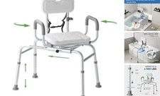 Sliding Shower Chair Tub Transfer Bench with Swivel Seat, White（Sliding&Swivel）