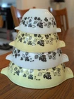 EUC Vintage 4 Pyrex Gooseberry Yellow White Black Cinderella Nesting Bowls