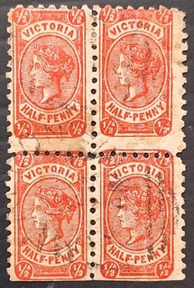 1882 Victoria Australia Blk 4x1/2d Rosine Bell design stamps P12 1/2 used Cat£92