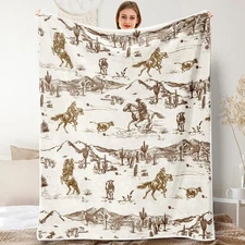 Western Cowboy Throw Blankets, Vintage Wild West Flannel Warm Soft Cozy Fluff...