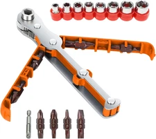 14PCS Right Angle Ratcheting Screwdriver Set with Double-Sided Bit Storage, 1/4”