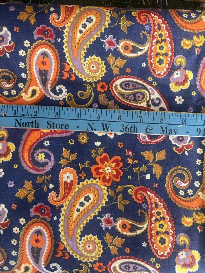 Пейсли печать синий w оранжевый желтый лавандовый 5 ярдов хлопок широкая ткань вес - Изображение 3 из 4