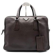 PRADA Saffiano Leather Briefcase Business Bag Brown Triangle Logo