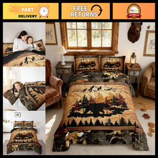 Cozy Lodge Cabin Comforter Set King Size 3 Pcs, Bear Pine Trees Bedding, Quilted