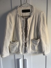 ZARA WOMAN CREAM TEXTURED & FRAYED BOUCLE JACKET M 10 12 tweed smart classic