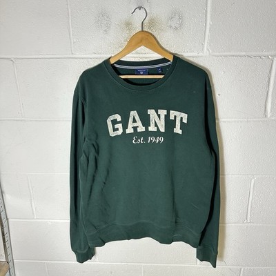 Gant Sweatshirt Herren Extra Large Grün Weiß Spell Out Pullover Rundhals Freizeit*