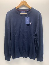 Image of GANT Mens Premium Cotton Crew Neck Sweater in Navy Size L Brand New With Tags 