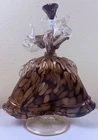 Vintage Murano Glass 1950s Woman In Copper Ruffled Dress Figurine Mid Century
