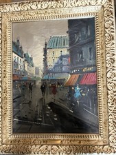 Quadro olio impressionista con cornice originale Panetti paesaggio urbano Parigi su tela