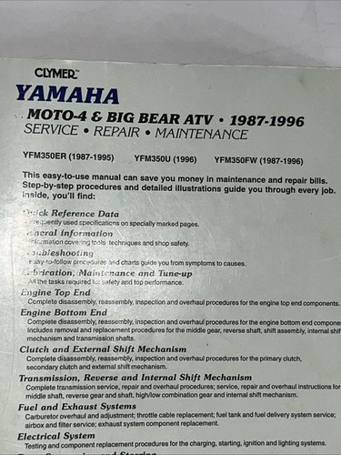 Clymer Yamaha Moto-4 & Big Bear ATV 1987-1996 SERVICE MANUAL - Imagen 5 de 7