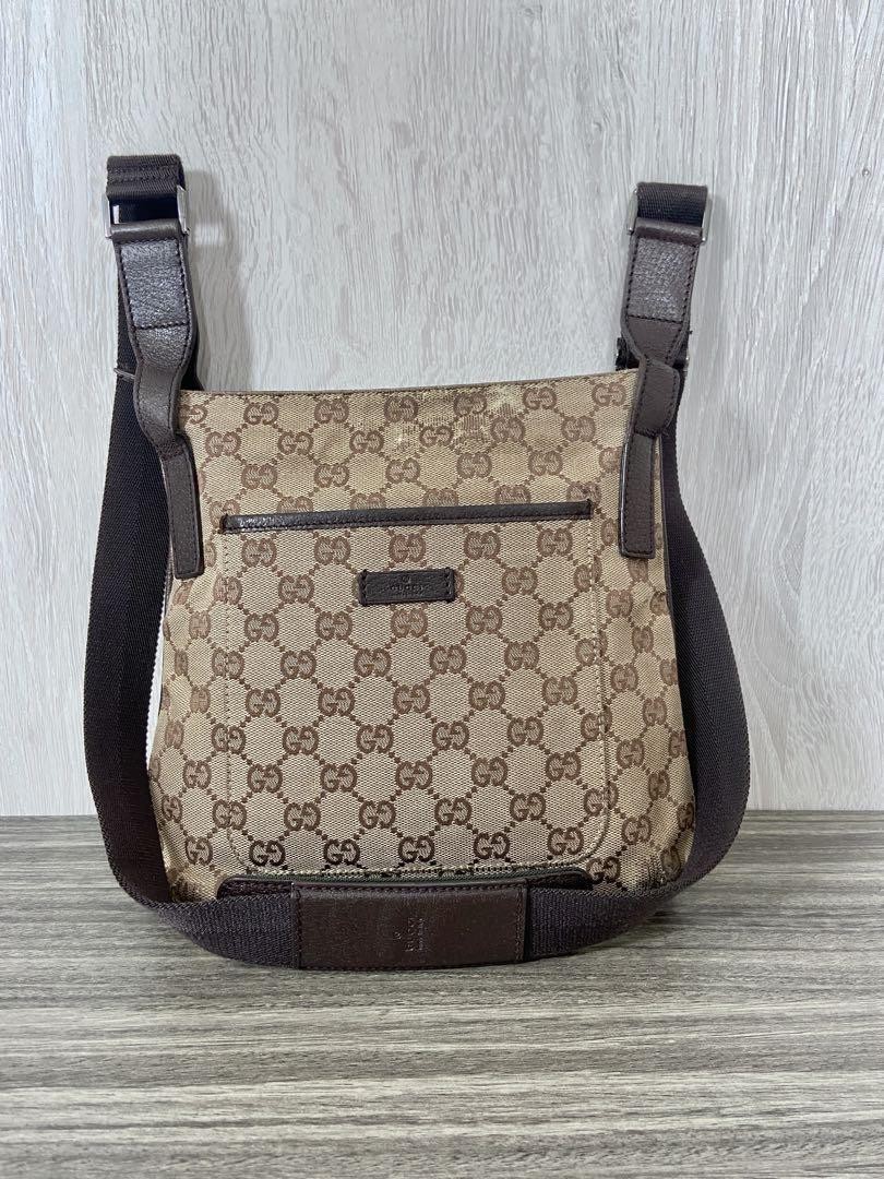 Gucci GG Beige Leather Canvas Shoulder Crossbody Bag Pre-Owned