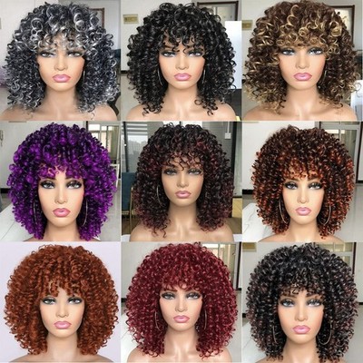 Synthetische Perücken Volle Perücke mit Pony Afro Kinky Curly Kurze Perücke