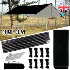 3x3m Waterproof Tarpaulin Tarp Shelter Camping Tent Awning with Poles Kit UK