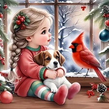 Christmas Paint by Numbers Kit for Adults, Easy Christmas Dog and Cardinal Pa...