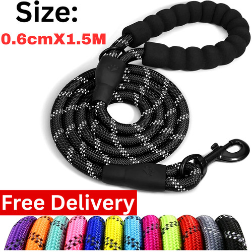 Extra Strong Reflective Rope Dog Lead with Foam Padded Handle Leash 150cm