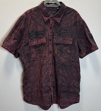 Affliction Shirt Mens XL Button Up Acid Washed Embroidered Y2K MMA Black/Maroon