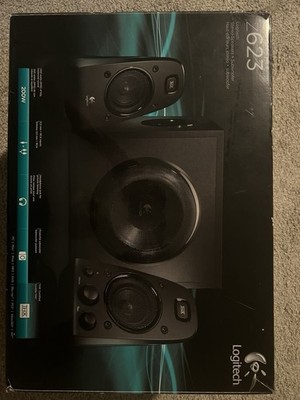 Logitech Z623 Stereo Speakers + Subwoofer Tested Works Used  Damaged Box