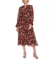 Calvin Klein Women's Printed Round-Neck Midi Dress Syrah Mult 6