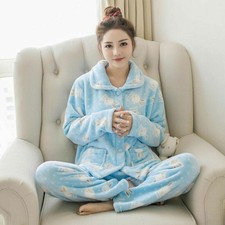Winter Pajama Set Women's Pajamas Flannel Warm Pants 2-Piece Set/pajama Set