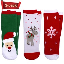 WTTORDE 3 PCS Cute Kid Sock Warm Winter Crew Socks Large, Red and Green